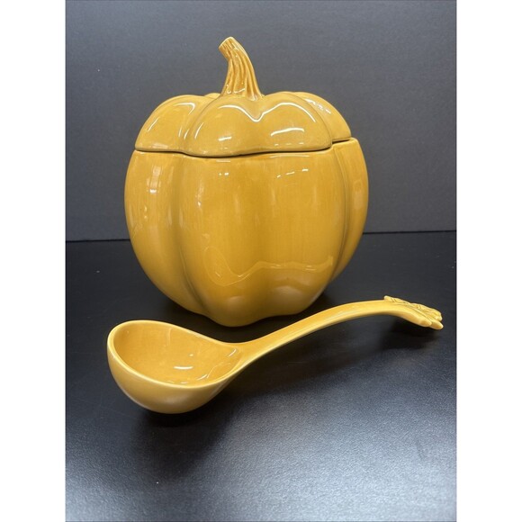 Large Ceramic Pumpkin Tureen With Ladle - Picture 1 of 11